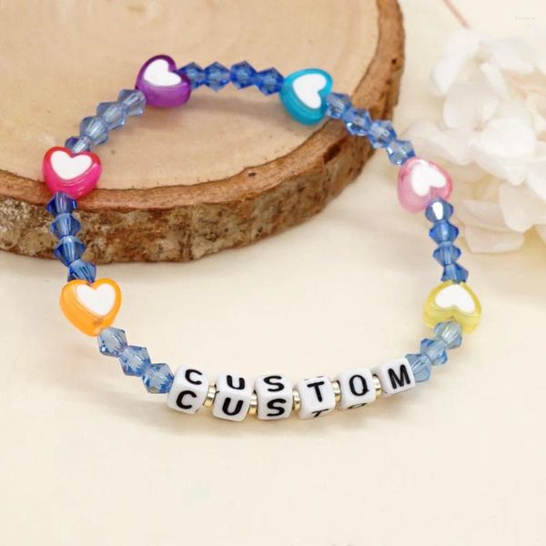 Bracelets à maillons transfrontaliers bohème lettre perles de cristal arc-en-ciel acrylique coeur fait à la main perlé Bracelet créatif pour femmes