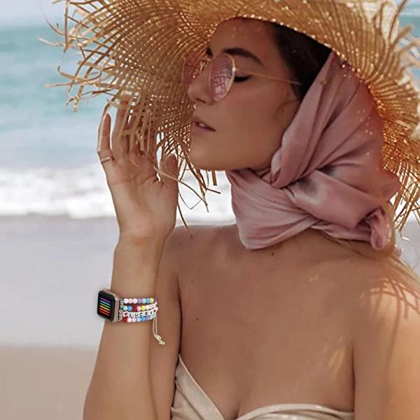 Bracelets à maillons Fourniture exclusive transfrontalière de bijoux personnalisés en perles faits à la main préservant la couleur, adaptés à Applewatch 1-8 génération
