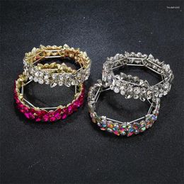 Bracelets à maillons Bracelet de vente transfrontalier Mode européenne et américaine Élégant Cristal Strass Élastique Réglable Femme