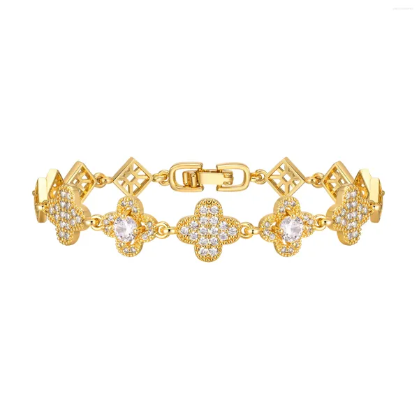Bracelets à maillons en zircone cubique, trèfle pour femmes, plaqué or 18 carats, bijoux de déclaration