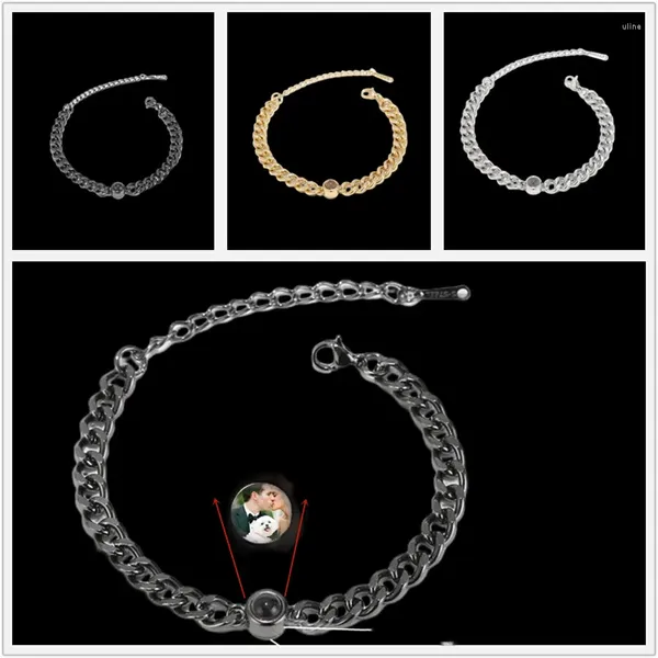 Bracelets à maillons avec pendentif en cercle personnalisé, Bracelet Po de Projection avec bijoux de Couple, cadeau commémoratif pour lui, chaîne cubaine personnalisée pour hommes