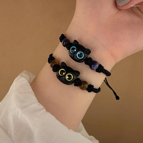 Bracelets à maillons mignon bleu jaune œil de chat monstre pour couples style noir tissé à la main bracelet extractible accessoires cadeau d'anniversaire pour filles