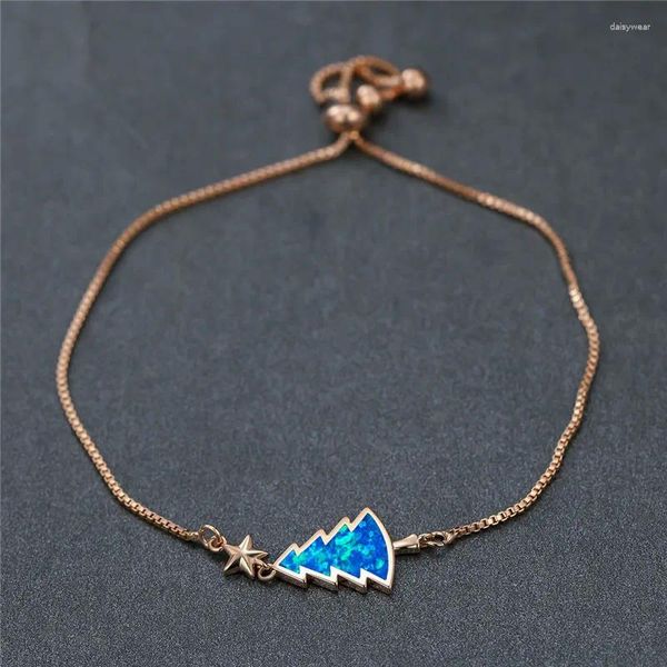 Bracelets à maillons étoiles mignonnes, arbre de noël, pierre d'opale de feu bleue, chaîne de couleur or Rose et argent pour femmes