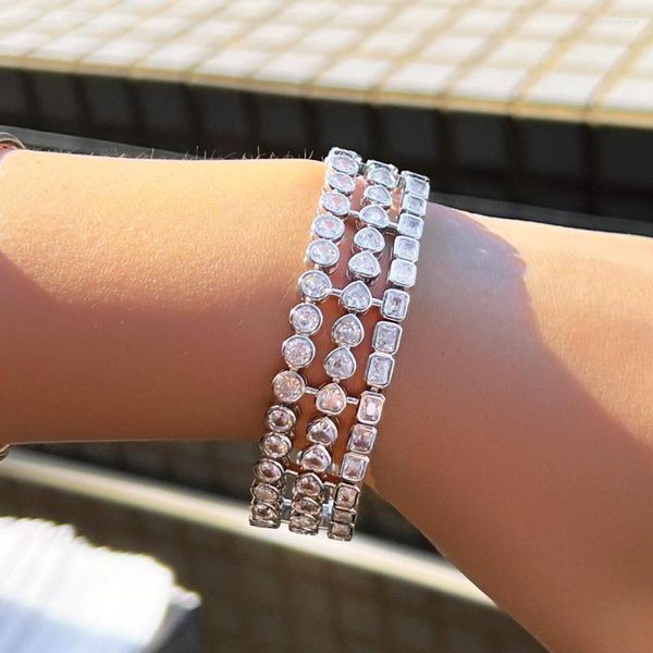 Lien Bracelets CWWZircons Multiple Rond Forme De Coeur Zircon Cubique Pavé Brillant Grand Chunky De Luxe De Mariage De Noce Bracelet Pour Les Femmes