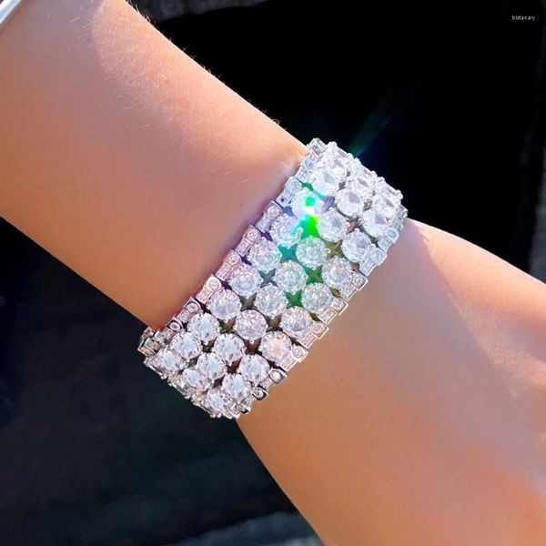 Pulseras de eslabones CWWZircons Super brillante Multi capa redonda Cubic Zirconia piedra declaración lujo ancho grande mujeres fiesta de boda CB343