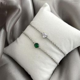 Pulseras de enlace delicadas de 18 km, joyas de moda de oro chapadas en verde, circonía cúbica, cadena delgada, ajustebale