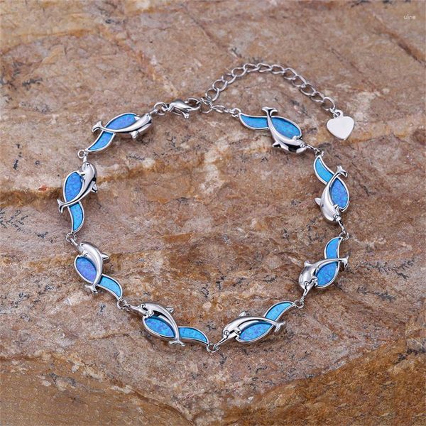 Link Pulseras delicadas del océano del océano pequeño Pulsera de delfín azul Fuego azul Opal Stone Chain for Women Summer Beach Jewelry's Girlfriend's