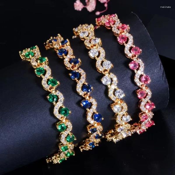 Lien Bracelets Délicat Romantique Coloré Vague Cristal Pierre Chaîne Tennis Bracelet Pour Femmes Mode Partie Charme Bijoux Anniversaire Cadeau