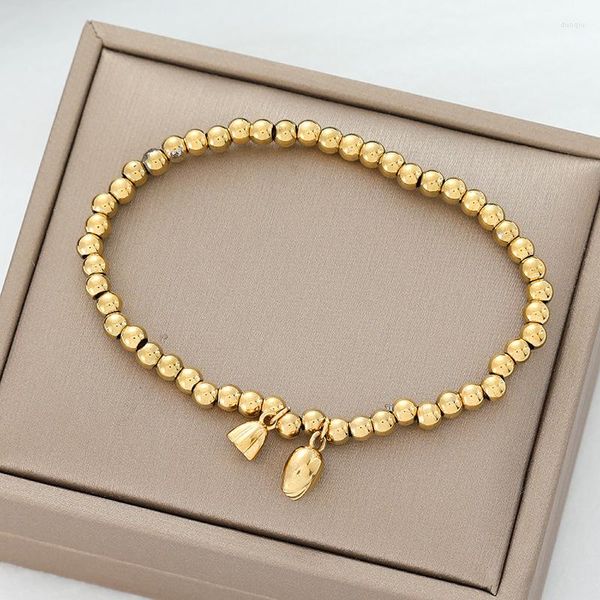 Bracelets à maillons Design Sense, pendentif graine de Lotus en acier inoxydable pour femmes, Style Vintage, perles élastiques, chaîne de poignet, bijoux