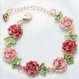 Link Armbanden Ontwerp Zoete Vintage Parel Rose Bloem Armband Voor Vrouwen Koreaanse Leuke Kwastje Rode Perzik Hanger Esthetische Sieraden