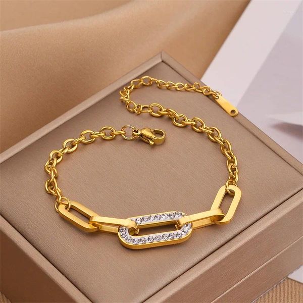 Bracelets de liaison dieyuro 316L Bracelet géométrique de chaîne épaisse en acier inoxydable pour les femmes