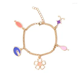 Pulseras de eslabones DIY esmaltadas para mujer, miniencantos de flores rosas bonitas, diseño de gota de agua, joyería con dijes para niñas dulces