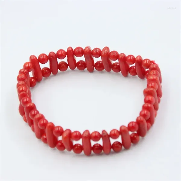 Pulseras de enlace DIY Rama irregular Charm Red Sea Coral Knited Cuerda elástica Joyería para mujeres Vintage Accesorios elegantes Regalos Fiesta