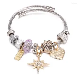 Bracelets à maillons en acier inoxydable, breloque étoile, couronne d'amour, perles, accessoires de bijoux, vente en gros pour femmes et filles, DIY