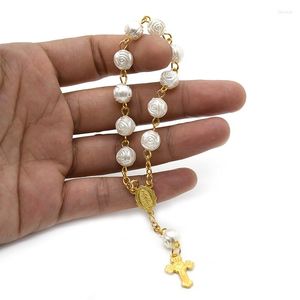 Link armbanden Diyalo Imitatie Parels Rose kralen Bracelet Sacred Heart Cross Gebed Baptist Hand Holding Katholieke sieraden