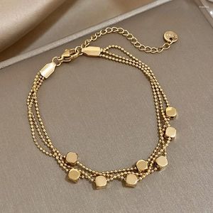 Bracelets à maillons DODOHAO 316L en acier inoxydable perles en couches chaîne pendentif cubique bracelets de charme pour les femmes plaqué or bijoux imperméables