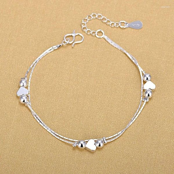 Braccialetti a maglie Catena a doppio strato Cavigliera con ciondolo a cuore per donne Ragazze Eleganti gioielli per feste di compleanno Sl685