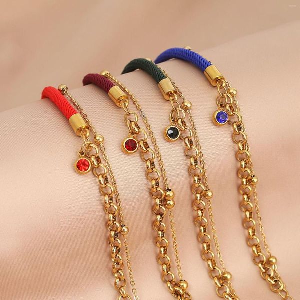 Bracelets à maillons Double broche Milan corde couleur or acier inoxydable diamant pendentif couche Bracelet pour femmes bijoux de luxe cadeau d'anniversaire