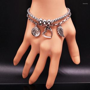 Bracelets à maillons Double couleur argent aile Bracelet en acier inoxydable pour femmes signe de paix bracelets bijoux Pulsera en gros B61444S05