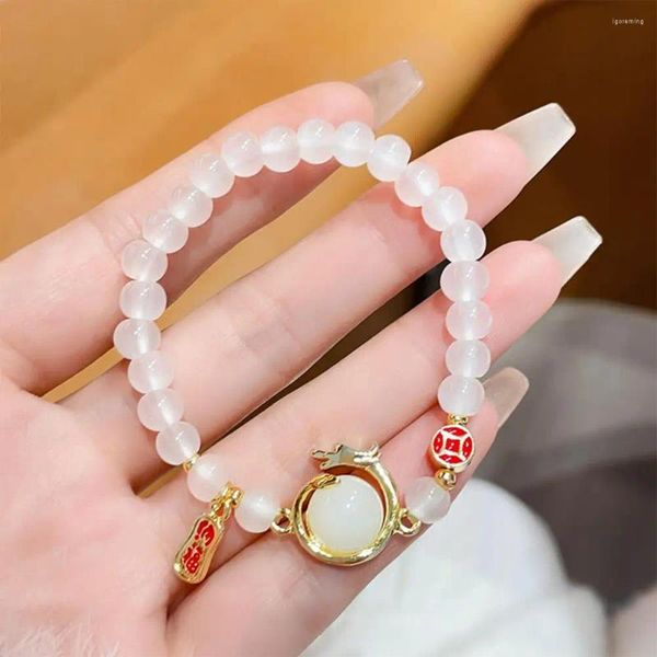 Pulseras de eslabones Pulsera con temática de dragón Pulsera del zodíaco del dragón chino Cuentas Decoración Año Amuleto de la suerte Estiramiento para mujeres Unisex