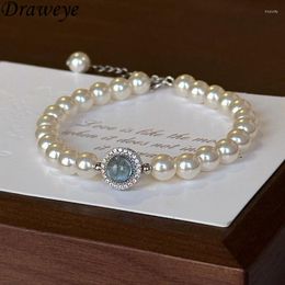 Bracelets à maillons Draweye Bracelet de perles d'eau douce pour femmes bleu élégant mode coréenne doux Vintage bijoux simple luxe Pulseras Mujer