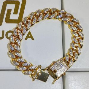 Linkarmbanden DROP 12 mm Hip Hop Iced Bracelet Dubbele Veiligheid CLAPS 18K GOUD GOLD OUT ZICON DIAMAND CUBAN VOOR MEN