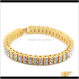 Link, armbanden drop levering 2021 Hip Hop Men Sier/Gold Plated Iced Out 2 Row Rhinestones Chain Clear Simulated Diamond Bracelet Sieraden 20C