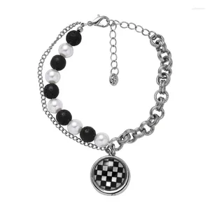 Schakelarmbanden Eetit Trendy Imitatie Parels Kralenketting Rond Dambord Drop Armband Vintage Statement Metalen Polssieraden