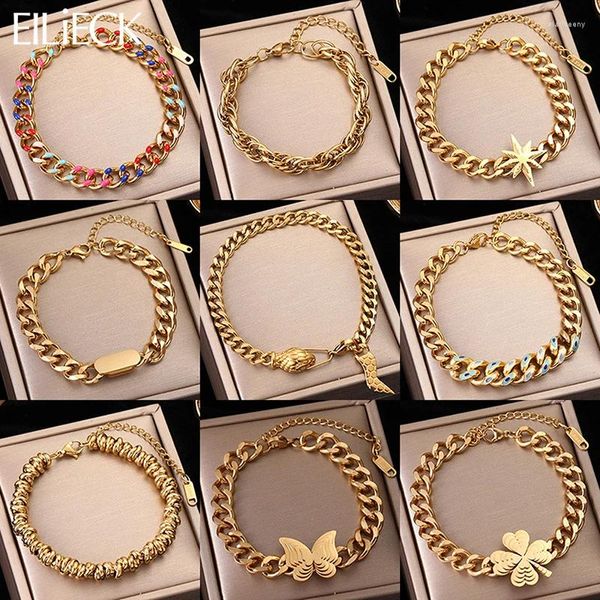 Bracelets à maillons EILIECK 316L en acier inoxydable trèfle papillon couleur or Bracelet à chaîne épaisse pour les femmes de haute qualité bijoux de poignet ne se décolore pas