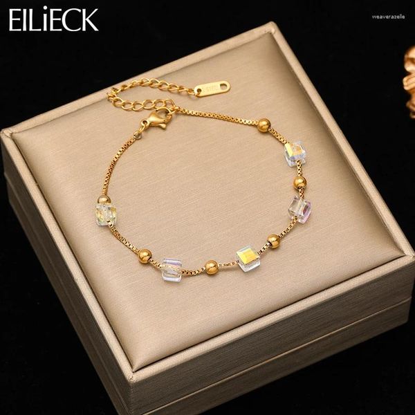 Bracelets à maillons EILIECK 316L en acier inoxydable cubique perles éblouissantes Bracelet pour femmes fille à la mode étanche poignet chaîne bracelets bijoux cadeau