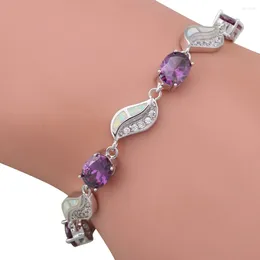 Bracelets à maillons Bracelet élégant en opale blanche avec chaîne rose améthyste pour dame