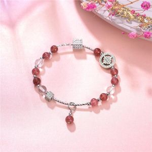 Link armbanden Energy Stone Natural Strawberry Crystal 6mm ronde kralen kralen armband zink legering ketting dames yoga sieraden cadeau