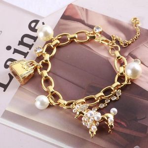 Bracelets de liaison tendance de la mode européenne et américaine étoiles en émail glacée mignon sac à main petit chien perlé bracelet pendentif multiple