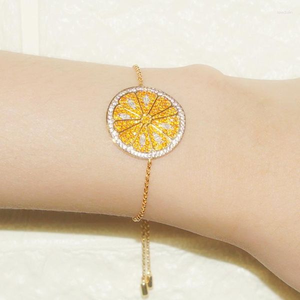 Pulseras de eslabones Moda europea y americana S925 Pulsera de plata esterlina Incrustación femenina Diamante Limón Naranja Personalidad Antialérgico Ins