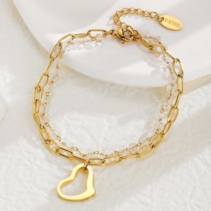 Pulseras de eslabones Ins europeas y americanas Cuentas de cristal de viento Pulsera de dijes de acero inoxidable para mujeres Joyería de lobo Y