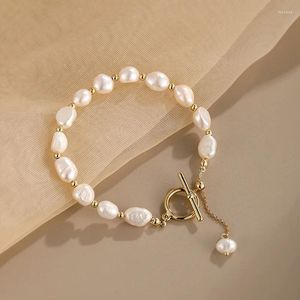 Link Armbanden EVACANDIS Handgemaakte Eenvoudige Vintage Natuurlijke Parel Armband Voor Vrouwen Verstelbare Barokke Gouden OT Sluiting Mode Cadeau