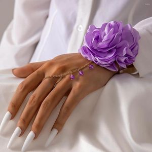 Pulseras de eslabones exageradas elegante pulsera de cuerda de flor púrpura para mujeres moda versátil con cuentas borla cadena de dedo accesorios festival