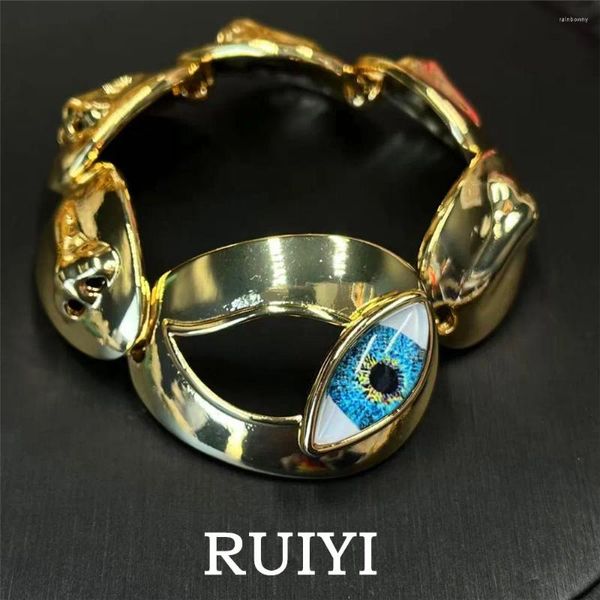 Pulseras de eslabones Pulsera de metal exagerada Nariz del ojo del diablo para mujeres Joyería Brazalete de color dorado grueso Personalidad europea y americana