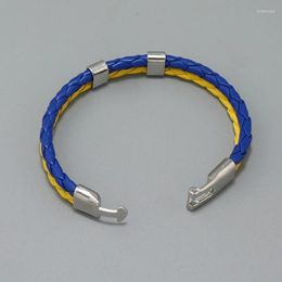 Link Armbanden Prachtig gevlochten leer geweven touwpolspolsband Nationaal Europa Country Bracelet Geelblauwe sieraden Huidige unisex
