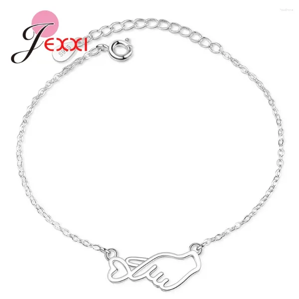 Pulseras de eslabones Exquisito diseño de gesto de mano Pulsera de plata de ley 925 ajustable para mujer encantadora Regalo de aniversario para niñas