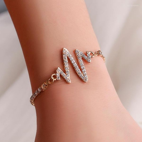 Lien Bracelets Exquis Brillant Strass Battement De Coeur Bracelet Creative Femmes Or Argent Couleur Main Chaîne Charmante Fête De Mariage