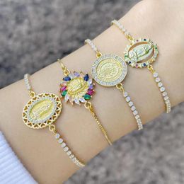 Link Armbanden Eyer Multicolor Maagd Maria voor vrouwen Goudzilverkleur Initiële verstelbare armband Charme Bruiloft Verjaardag Jeoodwielerie