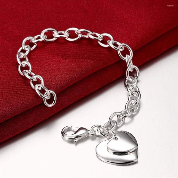 Lien Bracelets Usine Directe Mode 925 Timbre Argent Couleur Bracelet Pour Femme Double Coeur Carte Pendentif Chaîne Bijoux De Noce Dame