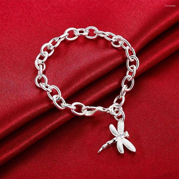 Pulseras de eslabones Directo de fábrica Moda 925 Sello Pulsera de color plata para mujer Zircon Libélula Colgante Cadena Joyería Banquete de boda Señora