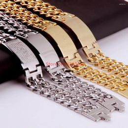 Bracelets à maillons, prix d'usine!!Charmant bracelet avec croix biblique ou identification pour hommes, en acier inoxydable 316L, couleur argent/or, 8.85 pouces
