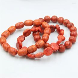 Bracelets liens Fahsion Charms Drum Ball Matière naturelle Coral Perles de corde élastique pour femmes