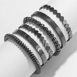 Bracelets à maillons en hématite noire pour hommes, corde tressée à la main, pierre naturelle géométrique, perle, bijoux de santé