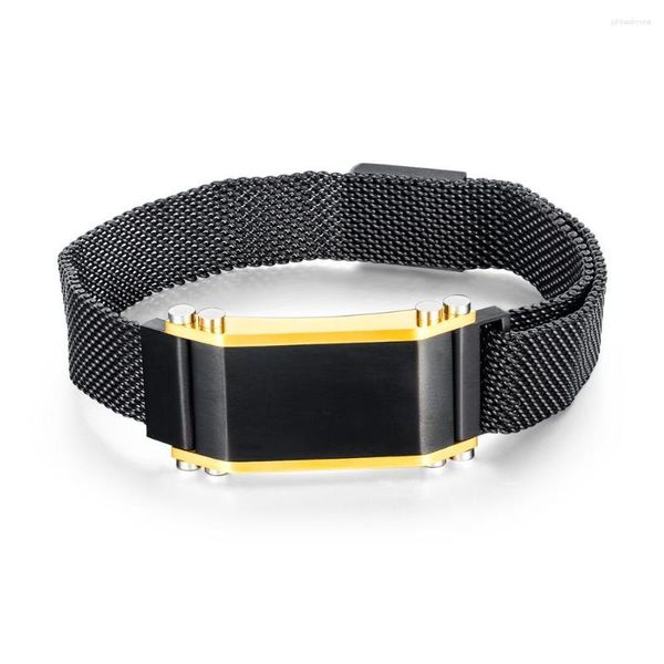 Lien Bracelets Mode Noir En Acier Inoxydable Maille Ceinture Pour Hommes Charme Réglable Manchette Bracelet Bijoux Accessoires Bracelet En Gros