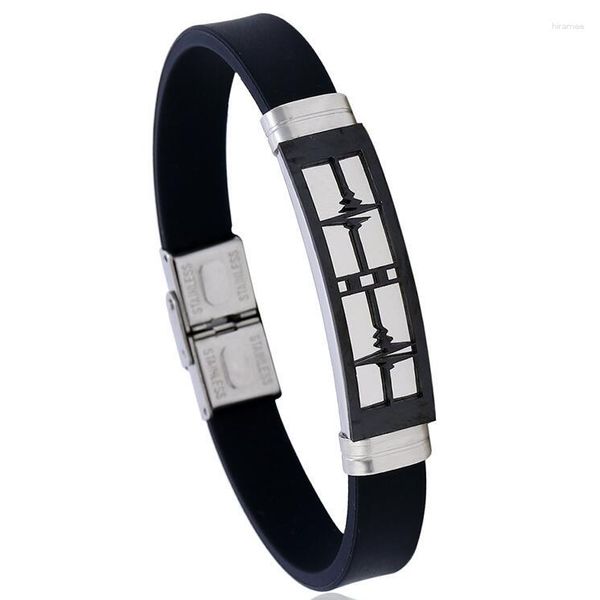 Enlace pulseras moda pulseras negras negras titanium acero inoxidable brazalete de silicona latidos delanteros brazaletes brazaletes de goma joyas para mujeres hombres