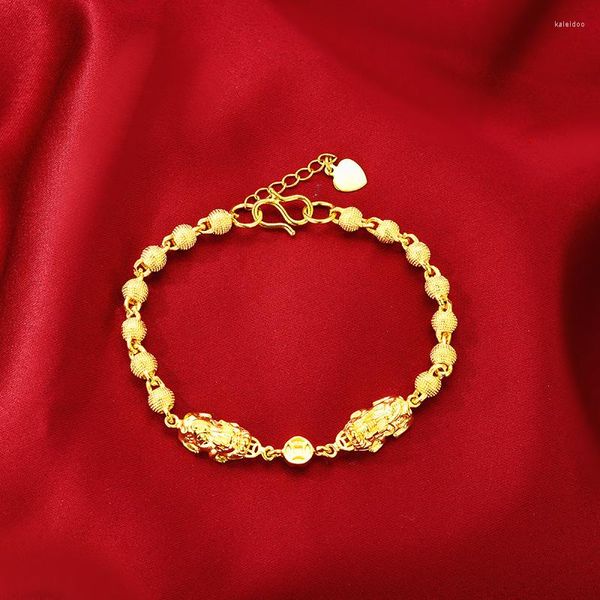 Enlace pulseras pulsera de moda para mujeres joyas de aniversario de boda 24k cuentas de oro amarillo plateado Novia regalo de cumpleaños hembra